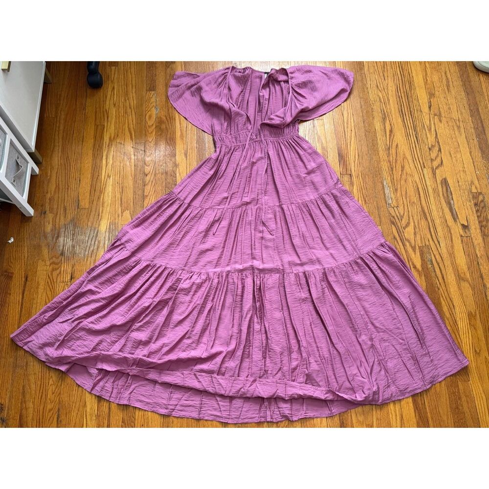 YFB Young Fabulous & Broke Women Medium Mauve Pink Maxi Dress Flutter Sleeve